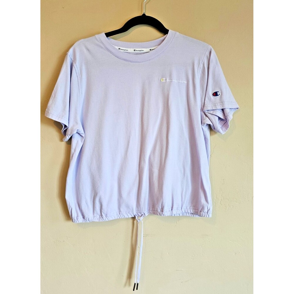 Women’s Champion Size Large Cropped Cinch Waist Tshirt Athletic wear-Lilac
